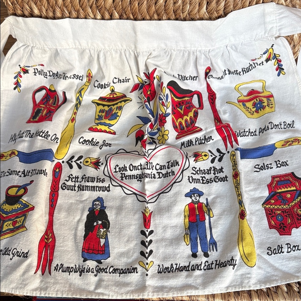 Vintage Pennsylvania Dutch Lovely Folk Art Cotton Half Apron Colorful Souvenir